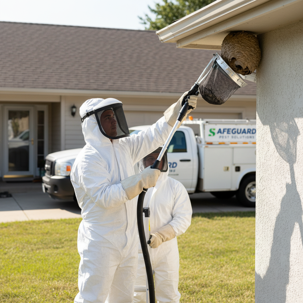 Safe wasp nest removal from residential eave